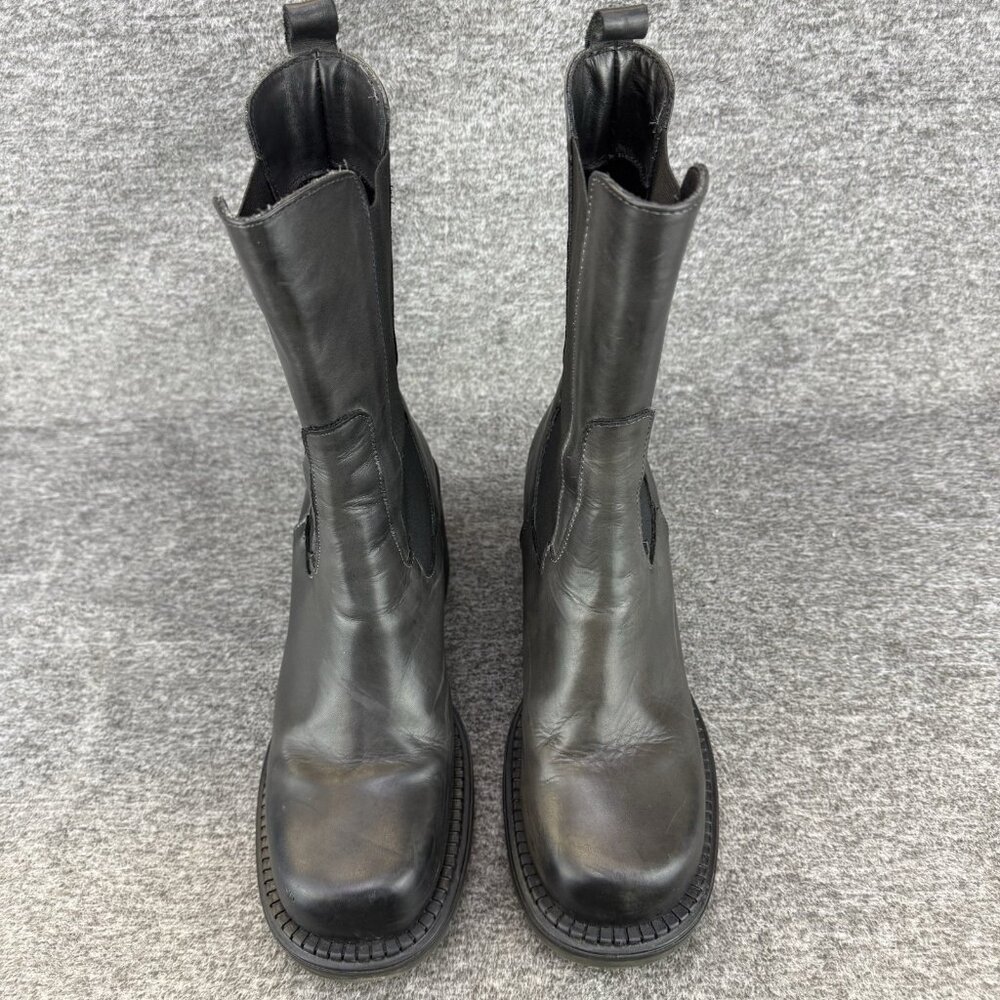 ✅Emanuele Crasto Boots Women's 39/8.5 Chunky Heel Mid Calf Grey Pull On Leather - Picture 6 of 11